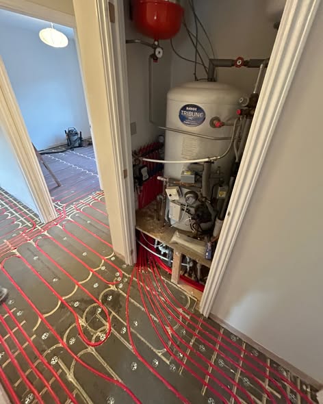 Underfloor heating manifold and cylinder cupboard installation, Rochdale